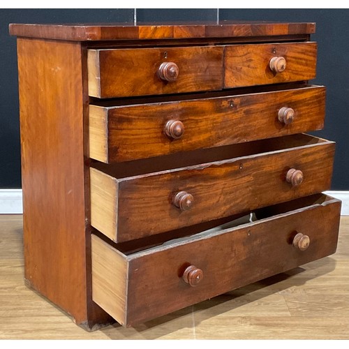 220 - A Victorian mahogany chest, of two short and three long graduated drawers, 96.5cm high, 105.5cm wide... 