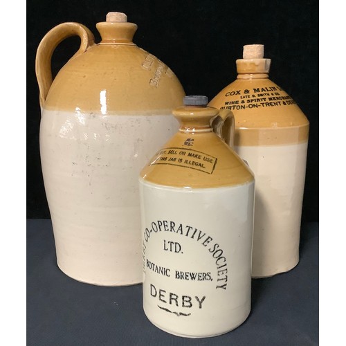 410 - A 19th century stoneware two gallon flagon, two-tone with handle, impressed Carver & Bates, Brewers ... 