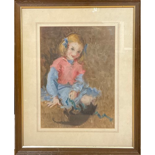 423 - Impressionist School (20th century)
Young Girl and Kitten,
oil on board, 34cm x 25cm