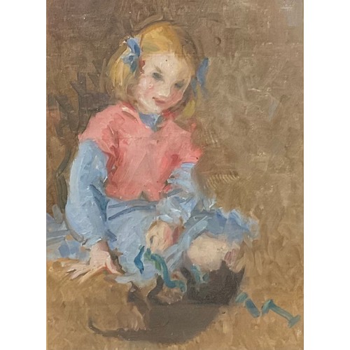 423 - Impressionist School (20th century)
Young Girl and Kitten,
oil on board, 34cm x 25cm