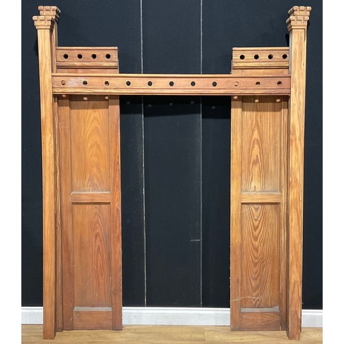 205A - Furniture or Architectural salvage - pine posts and panelling, the tallest post 219cm high