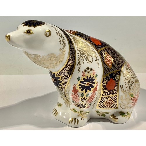 24 - A Royal Crown Derby paperweight, Imari Polar Bear, gold stopper, 10.5cm, printed mark in red