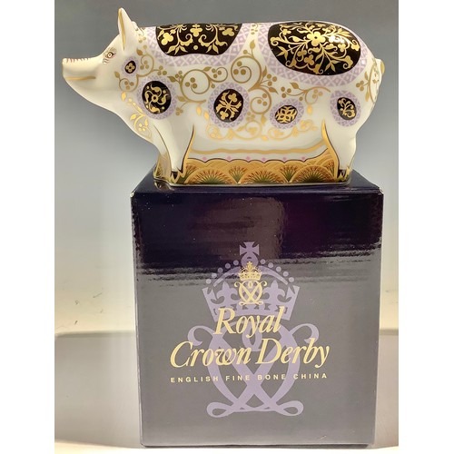 28 - A Royal Crown Derby paperweight, Spotty Pig, visitor centre exclusive, limited edition of 1500, gold... 