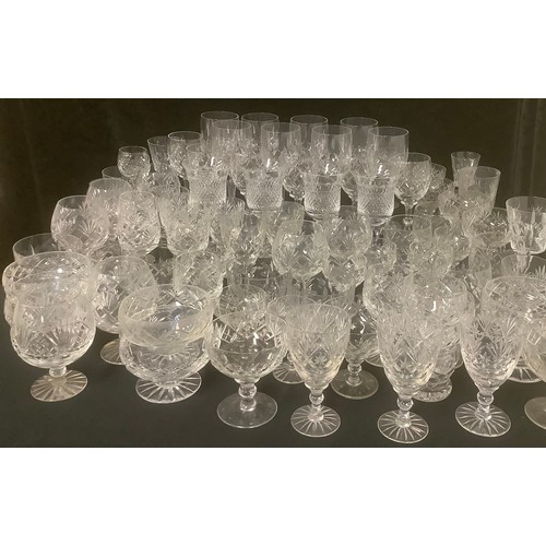 175 - A set of eight Waterford Crystal wine glasses; other cut glass wine glasses, tumblers, brandy balloo... 