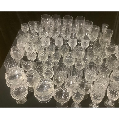 175 - A set of eight Waterford Crystal wine glasses; other cut glass wine glasses, tumblers, brandy balloo... 