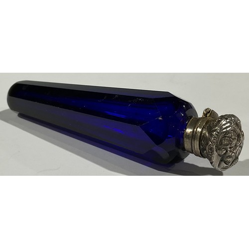 486 - A Victorian Bristol blue scent bottle, with silver top