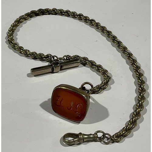 495 - A Victorian Albert with large carnelian monogrammed fob