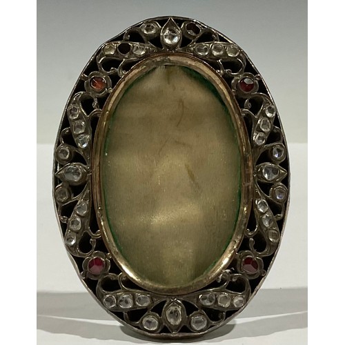 496 - An ornate Victorian oval frame, inset with Old Cut stones