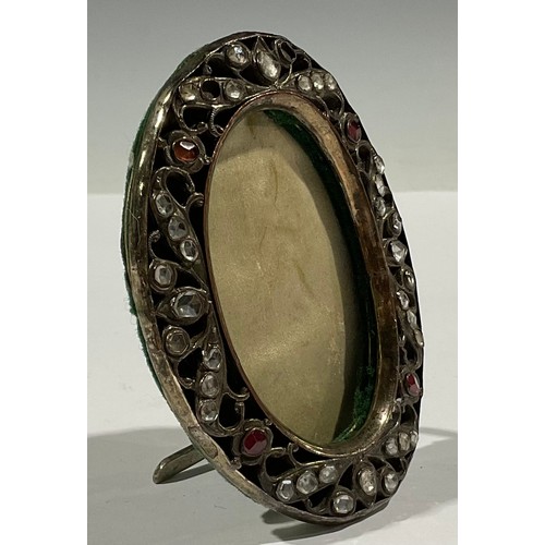 496 - An ornate Victorian oval frame, inset with Old Cut stones