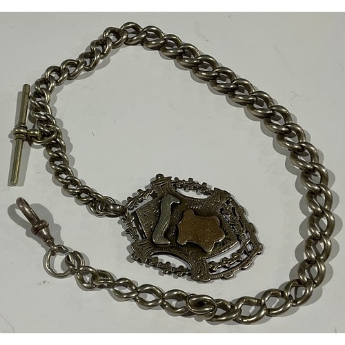 505 - A graduated link hallmarked silver Albert, with large fob, PAS and LSS Challenge shield, J Baker