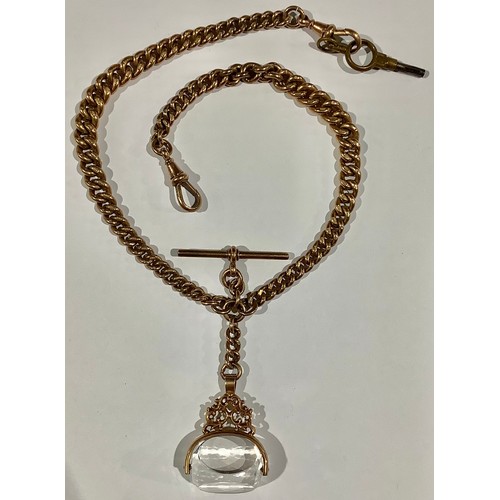 516 - A 9ct gold Albert chain, swivel fob, the chain 63g