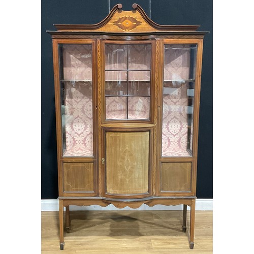 220A - An Edwardian Sheraton Revival mahogany and marquetry display cabinet, c.1905, 196cm high, 116cm wide... 