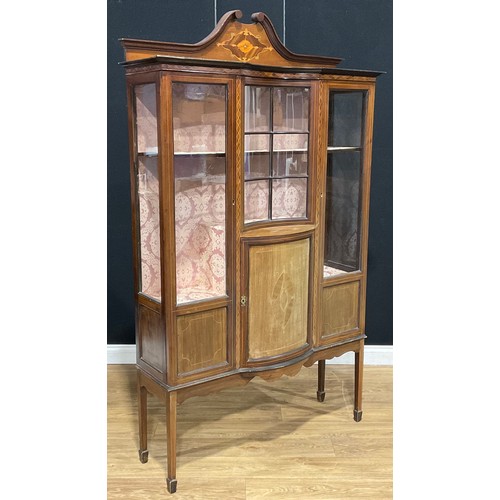 220A - An Edwardian Sheraton Revival mahogany and marquetry display cabinet, c.1905, 196cm high, 116cm wide... 