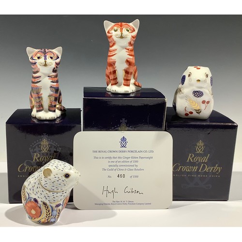 65A - A Royal Crown Derby paperweight, Ginger Kitten, limited edition 460/1500, gold stopper, certificate,... 