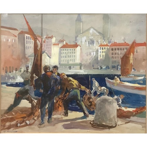 575 - Hal (Henry William Lowe) Hurst (1865 - 1938)
Unloading the Catch
signed, watercolour, 35cm x 42cm