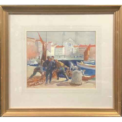 575 - Hal (Henry William Lowe) Hurst (1865 - 1938)
Unloading the Catch
signed, watercolour, 35cm x 42cm