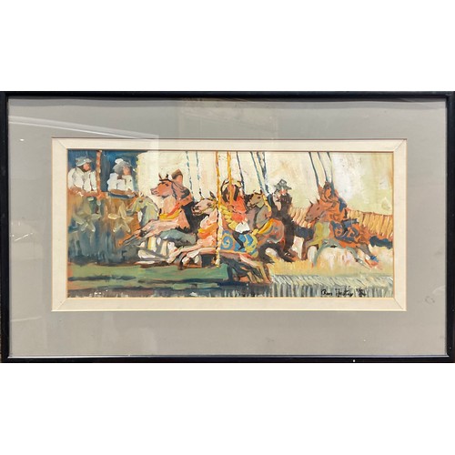 576 - Ross Foster
The Merry-Go-Round
signed, oil, 20cm x 44cm