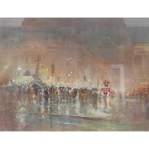 577 - Roy Hammond (Bn.1934)
London View, Eros, Rainy Evening
watercolour, 27.5cm x 36cm