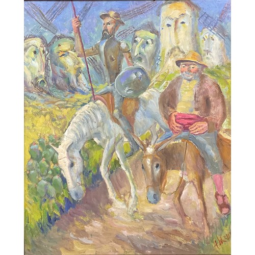 584 - Neo-impressionist school, Don Quixote
signed, oil on board
71cm x 58cm