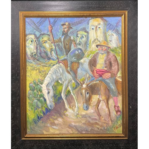 584 - Neo-impressionist school, Don Quixote
signed, oil on board
71cm x 58cm