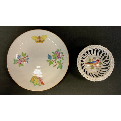 16 - Herend Hungary ware including delicate basket weave dish, hand painted bird in the centre, 9.5cm dia... 