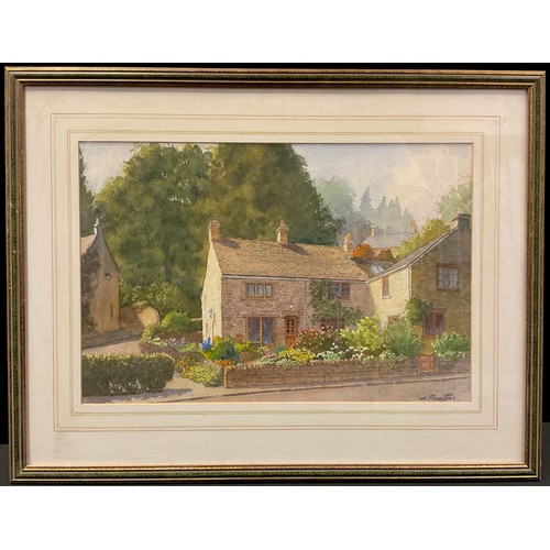 63 - Larry Feathers, Cottage on The Green, Grindleford village, signed, watercolour, 37cm x 55cm.