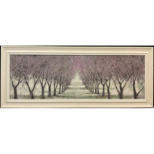 69 - S. Holbrooke, after, An Avenue of Blossom, canvas print, 40cm x 120cm.