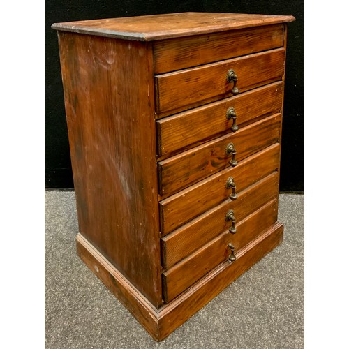 85 - A pine table-top collector’s chest / cabinet, six shallow drawers, 60.5cm high x 43.5cm wide x 34.5c... 