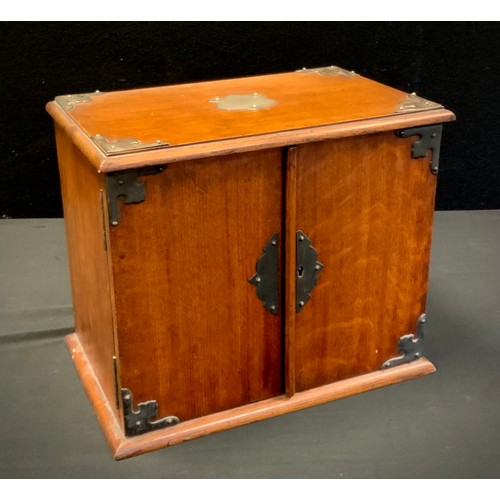 91 - A 20th century wooden, metal-bound, smokers cabinet, 28cm x 30cm