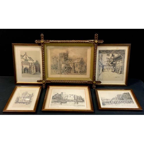 94 - Pictures and Prints - Engravings including; Newark Castle, Shakespeare Inn, Bristol, Haddon Hall, Wo... 