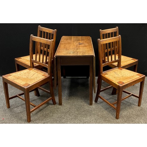 99 - A set of four 19th century oak dining chairs, drop-in woven rush seats, tapered square legs, 88.5cm ... 