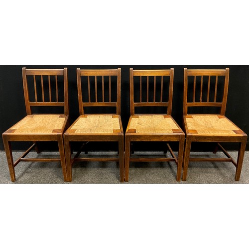 99 - A set of four 19th century oak dining chairs, drop-in woven rush seats, tapered square legs, 88.5cm ... 