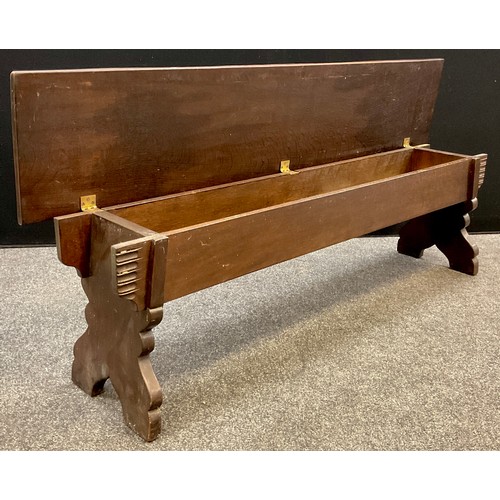 117 - A 19th century style oak chest bench, single oak plank hinged seat, lifting to coffer compartment, 4... 