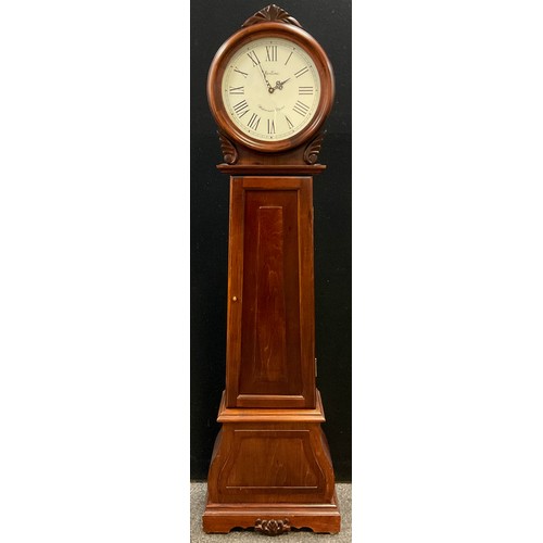 130 - A contemporary walnut-stained dwarf long-case clock, Westminster chime, battery operated movement, 1... 