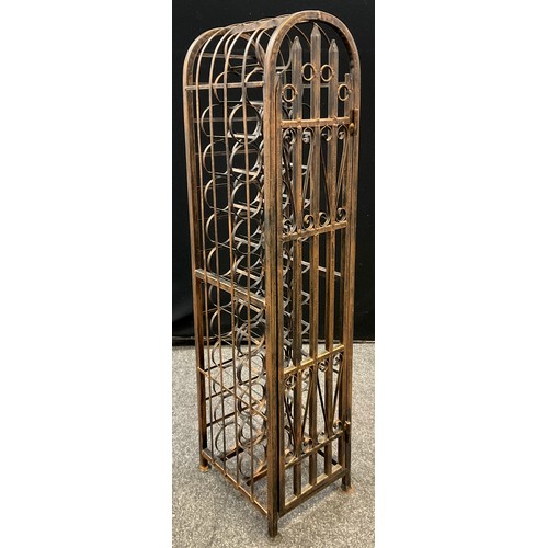 148 - A bronzed patina, metal arch-top cellarette or wine bottle cabinet, 36 bottle capacity, 130cm high x... 