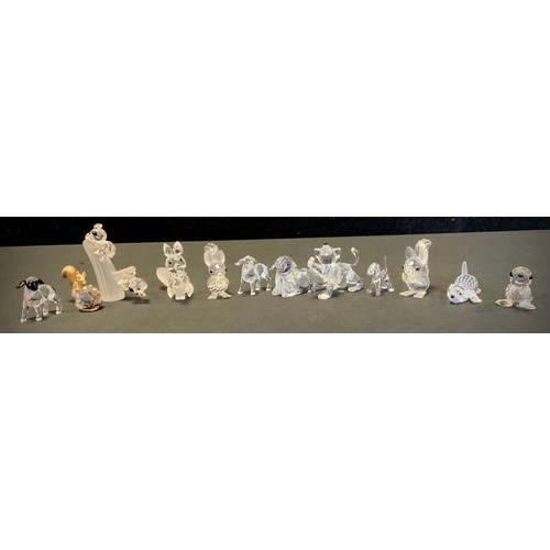 380 - Swarovski Crystal and similar models - inc seated Fox, recumbent Sheep, black faced lamb, lamb, seal... 