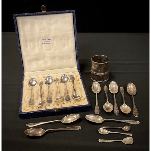 395 - A cased set of six 830 Norwegian silver spoons, case marked Wilh Sager, Gullsmed, Kristiansund N, 1.... 