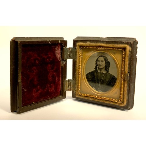 396 - Boxes and objects - A Victorian Portrait miniature of a young lady, Collodion positive / Ambrotype p... 