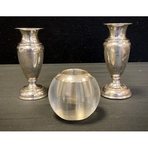 404 - A silver mounted match striker,Birmingham, c.1930; two vases (3)