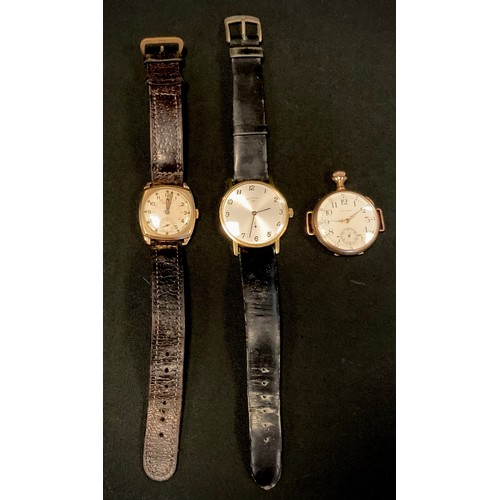 414 - Watches - a Rotary 9ct gold cased trench watch, cream dial, black and red Arabic numerals, subsidiar... 