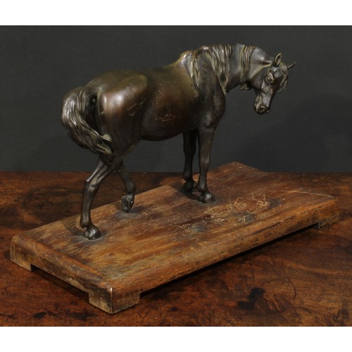 1643 - French School, 19th/early 20th century, a brown patinated bronze, of a horse, 27.5cm wide, associate... 