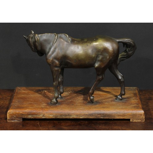 1643 - French School, 19th/early 20th century, a brown patinated bronze, of a horse, 27.5cm wide, associate... 