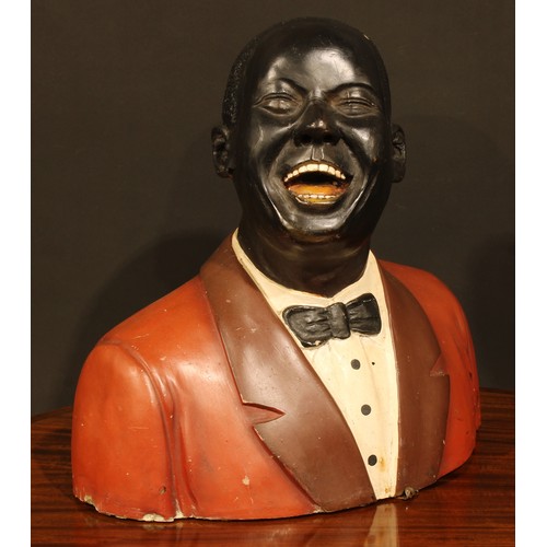 2166 - Interior Design - a painted polymer prop bust, of Satchmo Louis Armstrong, the American jazz trumpet... 