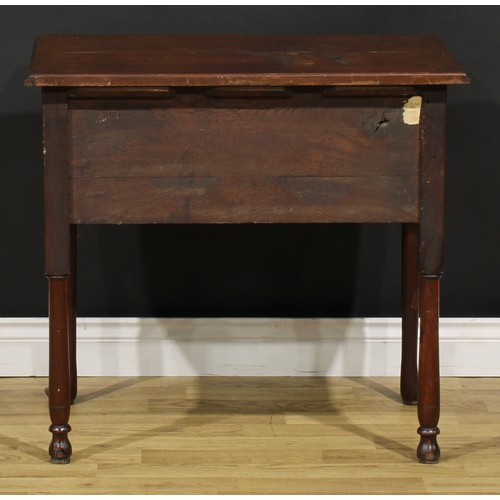 1283 - A 19th century American mahogany lowboy, rectangular top above two short and one long drawer, shaped... 