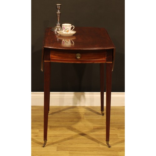 1277 - A ‘George III’ mahogany Pembroke table, oval top with fall leaves above a single frieze drawer, blin... 