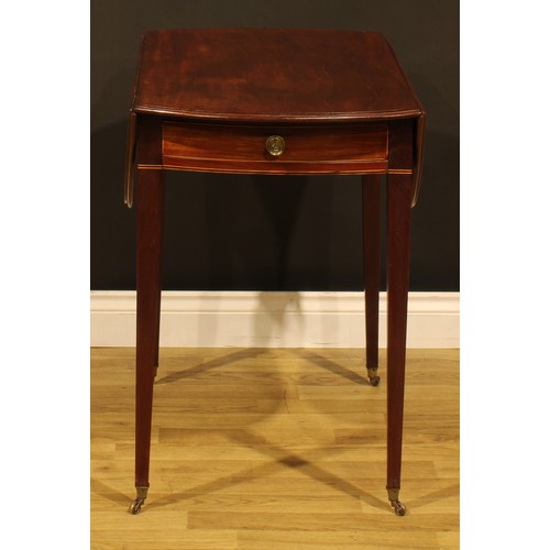 1277 - A ‘George III’ mahogany Pembroke table, oval top with fall leaves above a single frieze drawer, blin... 