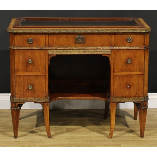 1521 - A 19th century French or franglais walnut connoisseur’s kneehole desk vitrine or bijouterie table, h... 