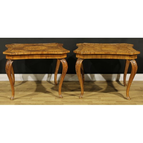 2074 - A pair of 19th century Italian Sorrento marquetry centre tables, each incurve canted square top inla... 