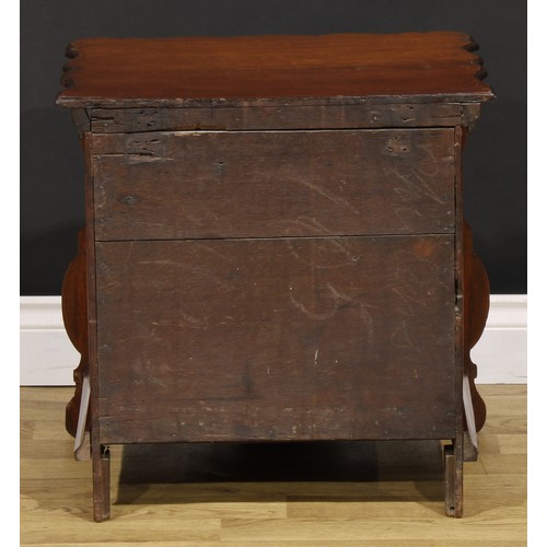 1570 - Miniature Furniture - a 19th century Dutch bombe commode or chest, of three long drawers, the shaped... 