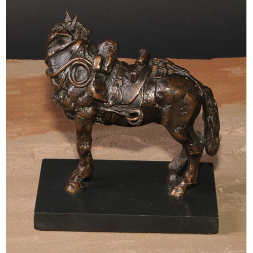 2133 - Sally Arnup (British, 1930-2015), a dark patinated equestrian bronze, horse, 13.5cm high, 13cm long,... 